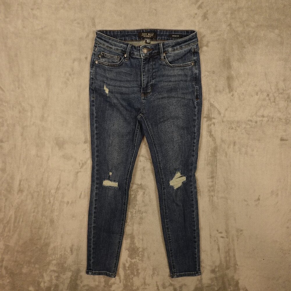 Judy Blue Jeans Skinny Fit Women's 7/28‎ Blue Denim Stretch Distressed High Rise